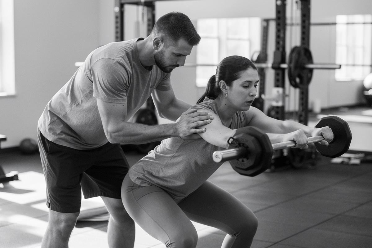 Monochrome personal training coaching session